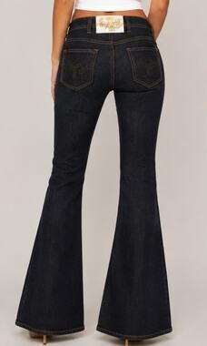 Apple Bottoms Dark Wash Bootcut Flare Jeans Y2K Low Rise Stretch Logo Women 6